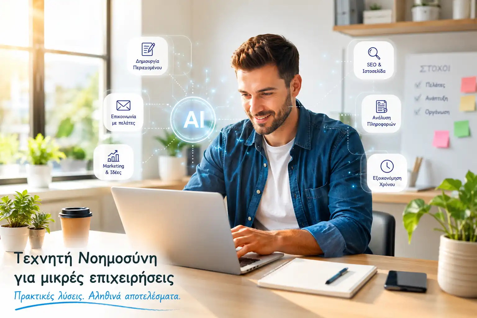 ανδρας που αφαρμόζει τεχνητή νοημοσύνη