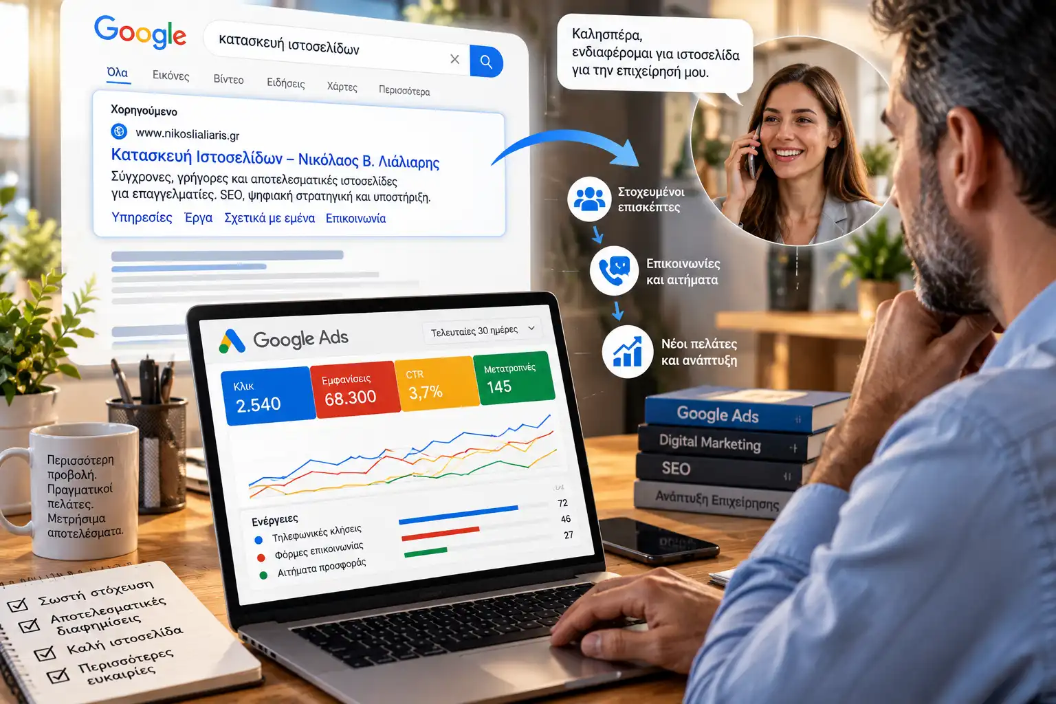 Προγραμματιστής ασχολείται με καμπάνια Google Ads