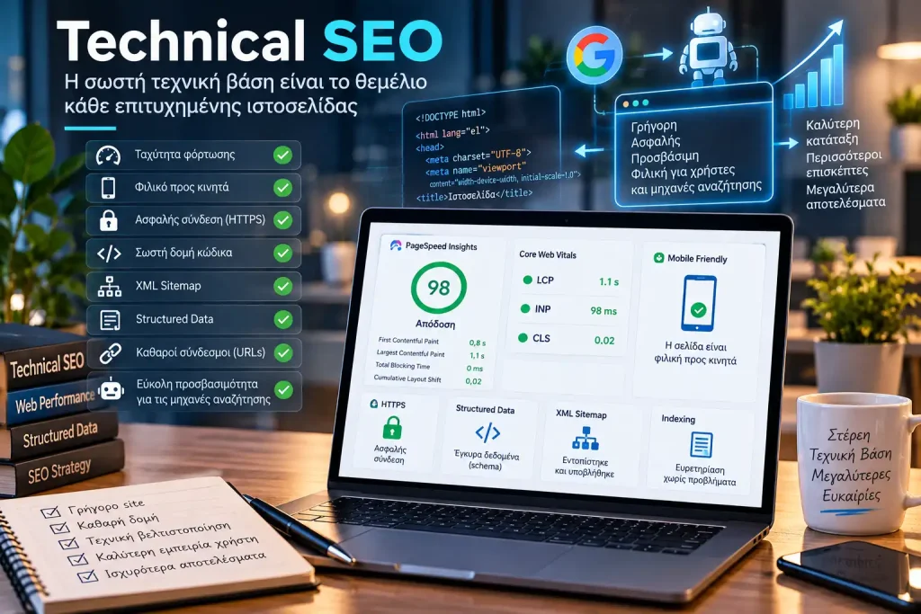 Technical SEO: διάγραμμα τεχνικής βελτιστοποίησης, ταχύτητας και ευρετηρίασης ιστοσελίδας